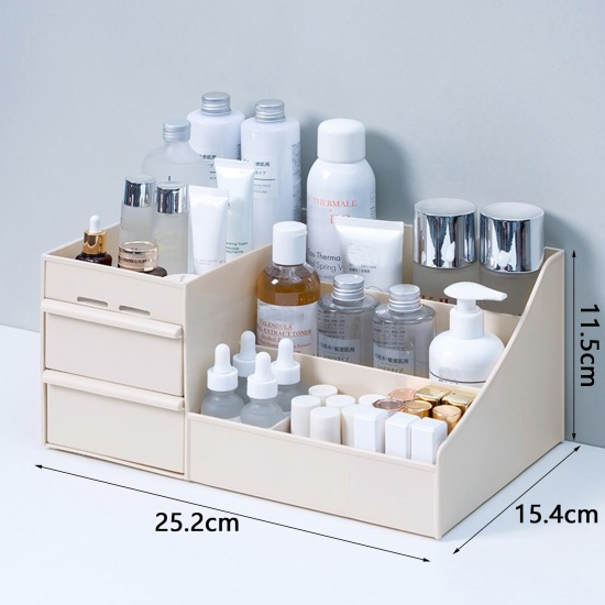 Imagen de Khaki - PP Drawer Type Storage Box For Dressing Table Cosmetics Makeup Jewelry Sundries Organizer, 1 Piece