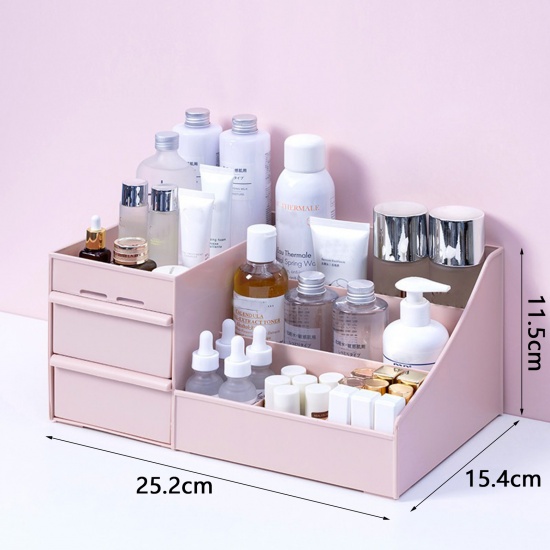 Imagen de Pink - PP Drawer Type Storage Box For Dressing Table Cosmetics Makeup Jewelry Sundries Organizer, 1 Piece