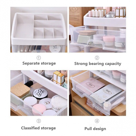 Picture of Transparent - Drawer Type Plastic Cosmetic Storage Box Jewelry Container Make Up Case Makeup Brush Holder Organizer, 1 Piece