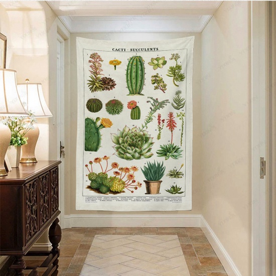 Image de Blanc - 150x130cm Tapisserie en Fibre Polyester Rectangle Tenture Murale Décoration Cactus 1 Pièce