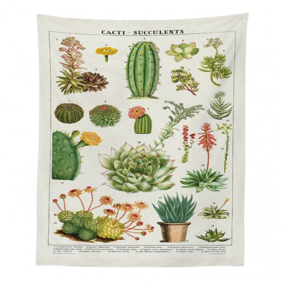 Image de Blanc - 180x230cm Tapisserie en Fibre Polyester Rectangle Tenture Murale Décoration Cactus 1 Pièce