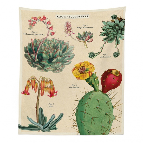 Immagine di Beige - 70x100cm Polyester Fiber Tapestry Wall Hanging Decoration Rectangle Cactus, 1 Piece