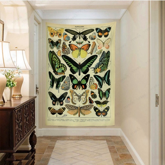 Image de Beige - 150x130cm Tapisserie en Fibre Polyester Rectangle Tenture Murale Décoration Papillons 1 Pièce