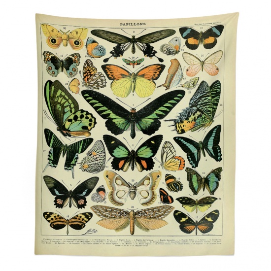 Image de Beige - 150x200cm Tapisserie en Fibre Polyester Rectangle Tenture Murale Décoration Papillons 1 Pièce