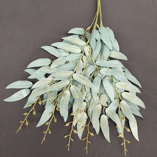 Изображение Sage Green - 5 Branch Willow Leaves Simulation Plant DIY Wedding Hall Venue Decoration, 1 Piece