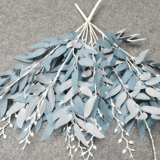 Изображение Steel Gray - 5 Branch Willow Leaves Simulation Plant DIY Wedding Hall Venue Decoration, 1 Piece