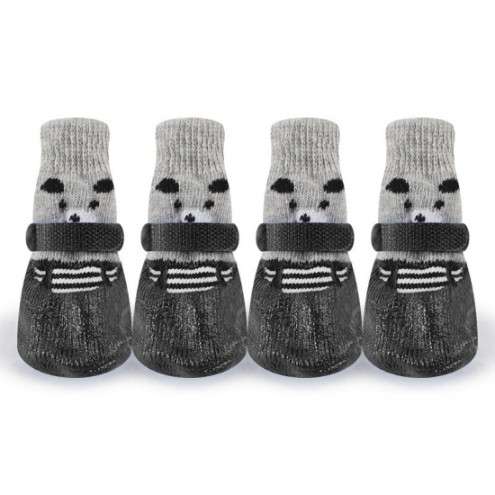 Picture of Black - 4pcs/Set Cute Rubber Pet Shoes Waterproof Non-slip Rain Snow Boots Socks For Puppy Cats Dogs Size M, 1 Set