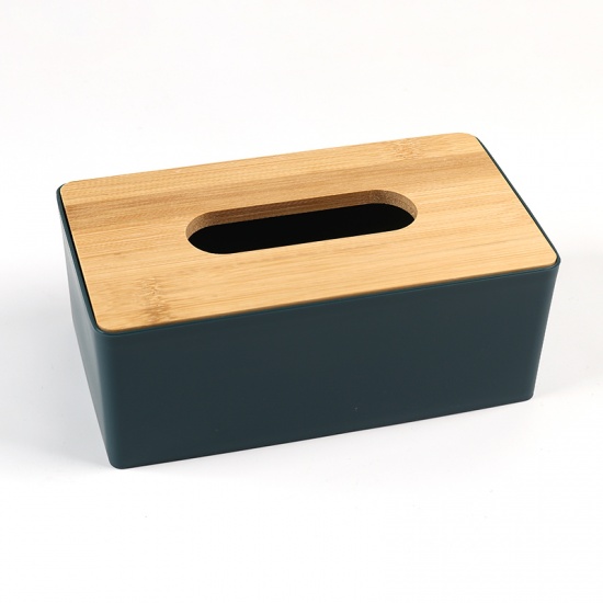 Immagine di Dark Green - Wooden Tissue Box Holder Household Storage 21.5x12x8.5cm, 1 Piece