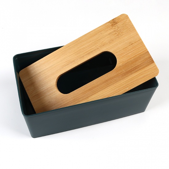 Immagine di Dark Green - Wooden Tissue Box Holder Household Storage 21.5x12x8.5cm, 1 Piece