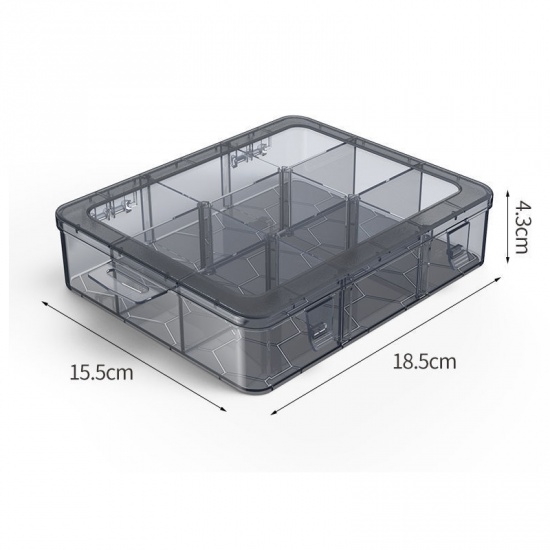 Immagine di Gray - Organizer 9 Grids Adjustable Compartment Plastic Storage Box Component Screw Holder Case Display Container 18.5x15.5x4.3cm, 1 Piece