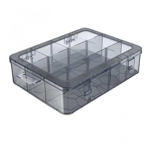 Immagine di Gray - Large Organizer 12 Grids Adjustable Compartment Plastic Storage Box Component Screw Holder Case Display Container 22.5x17x6cm, 1 Piece