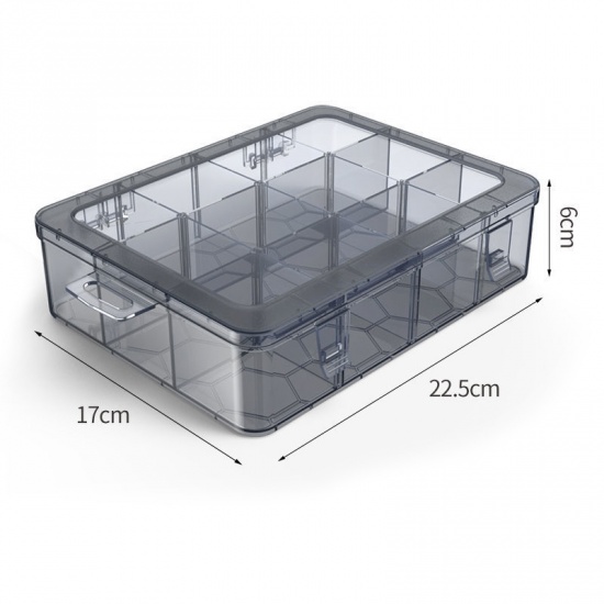 Immagine di Gray - Large Organizer 12 Grids Adjustable Compartment Plastic Storage Box Component Screw Holder Case Display Container 22.5x17x6cm, 1 Piece
