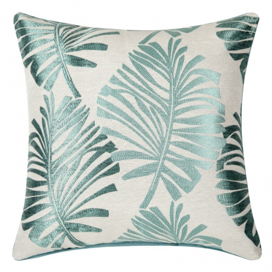 Immagine di Green - Palm Leaf Cotton & Linen Square Pillowcase Home Textile 45x45cm, 1 Piece