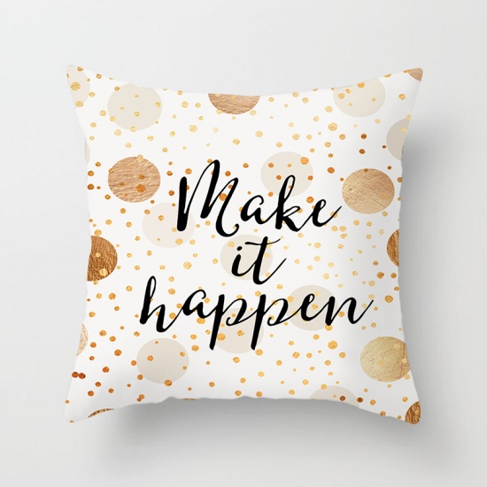 Immagine di White - 45x45cm Peach Skin Fabric Pillow Cases Square Message " Make It Happen ", 1 Piece