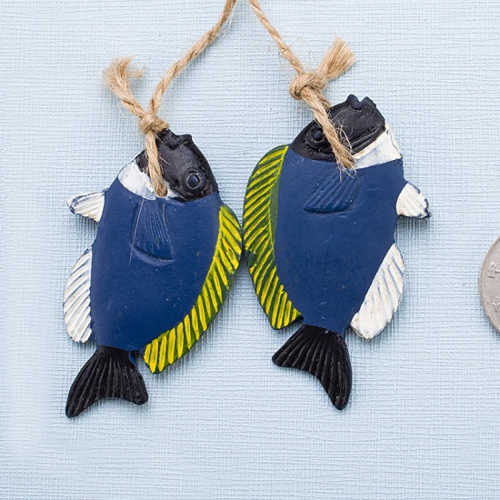 Bild von Blau - Doppelfisch Mittelmeer Stil Fischernetz Zubehör Harz Ornamente Home Decoration Crafts 3,2x5cm, 1 Stück