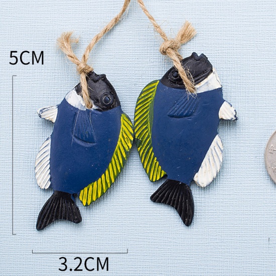 Bild von Blau - Doppelfisch Mittelmeer Stil Fischernetz Zubehör Harz Ornamente Home Decoration Crafts 3,2x5cm, 1 Stück