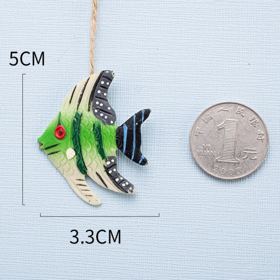 Bild von Grün gefleckter Fisch Fischernetzzubehör im mediterranen Stil Harzornamente Heimdekoration Kunsthandwerk 3,3 x 5 cm, 1 Stück