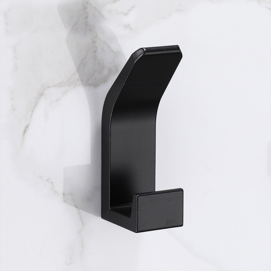 Immagine di Black - Aluminum Punch-Free Hooks Rack Wall-mounted Door Back For Coat Towel Bag 7x2.8x2cm, 1 Piece