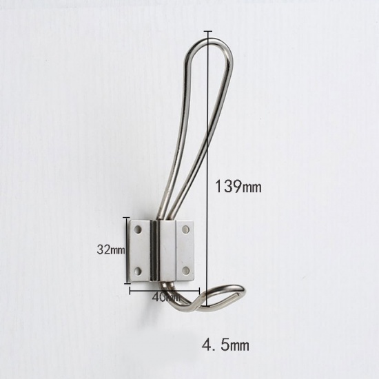 Immagine di Silver Tone - Metal Wall-mounted Hanger Hooks with Screws Heavy-duty Organizer For Coat Towel Bag 13.9x4cm, 1 Piece