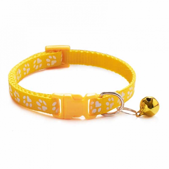 Immagine di Yellow - Cartoon Funny Footprint Cute Bell Adjustable Collars For Cats Dog Pet Accessories 19cm long, 1 Piece