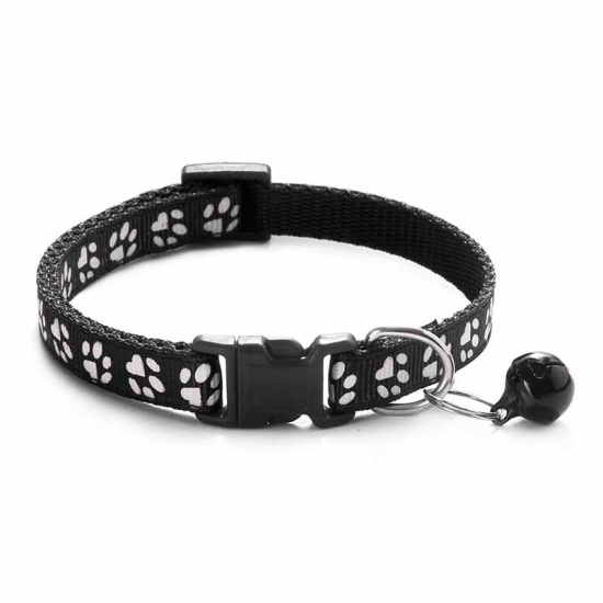Immagine di Black - Cartoon Funny Footprint Cute Bell Adjustable Collars For Cats Dog Pet Accessories 19cm long, 1 Piece