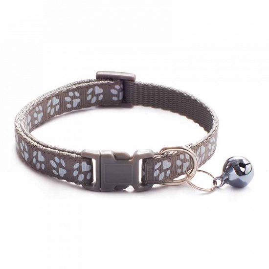 Immagine di Gray - Cartoon Funny Footprint Cute Bell Adjustable Collars For Cats Dog Pet Accessories 19cm long, 1 Piece