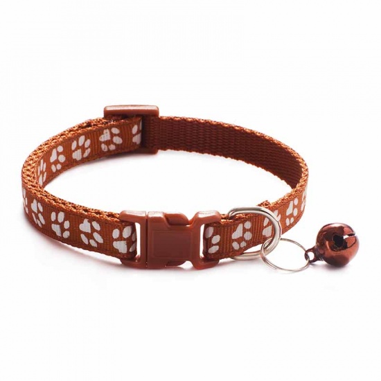 Immagine di Brown - Cartoon Funny Footprint Cute Bell Adjustable Collars For Cats Dog Pet Accessories 19cm long, 1 Piece