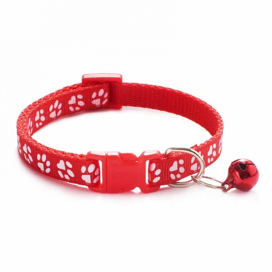 Immagine di Red - Cartoon Funny Footprint Cute Bell Adjustable Collars For Cats Dog Pet Accessories 19cm long, 1 Piece