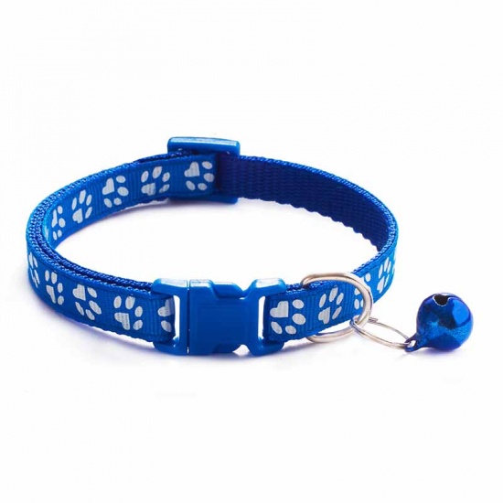 Picture of Royal Blue - Cartoon Funny Footprint Cute Bell Adjustable Collars For Cats Dog Pet Accessories 19cm long, 1 Piece