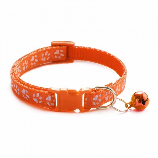 Immagine di Orange - Cartoon Funny Footprint Cute Bell Adjustable Collars For Cats Dog Pet Accessories 19cm long, 1 Piece