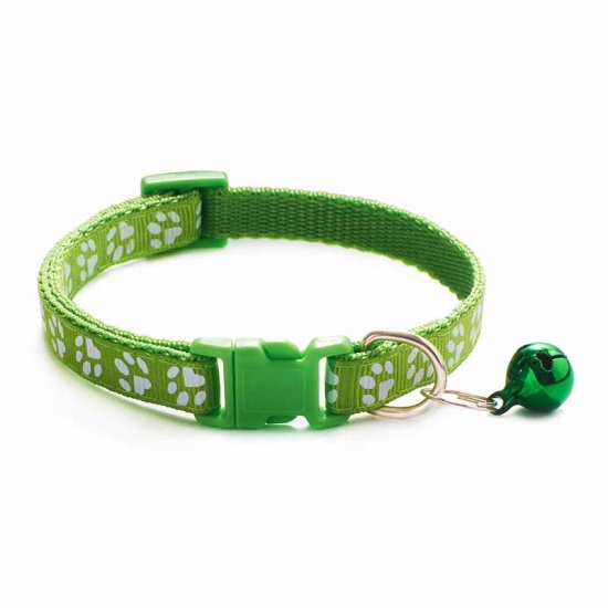 Immagine di Light Green - Cartoon Funny Footprint Cute Bell Adjustable Collars For Cats Dog Pet Accessories 19cm long, 1 Piece