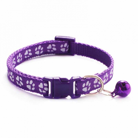 Immagine di Dark Purple - Cartoon Funny Footprint Cute Bell Adjustable Collars For Cats Dog Pet Accessories 19cm long, 1 Piece