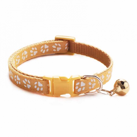 Immagine di Khaki - Cartoon Funny Footprint Cute Bell Adjustable Collars For Cats Dog Pet Accessories 19cm long, 1 Piece