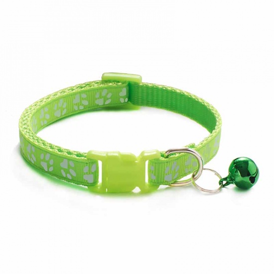 Immagine di Neon Green - Cartoon Funny Footprint Cute Bell Adjustable Collars For Cats Dog Pet Accessories 19cm long, 1 Piece