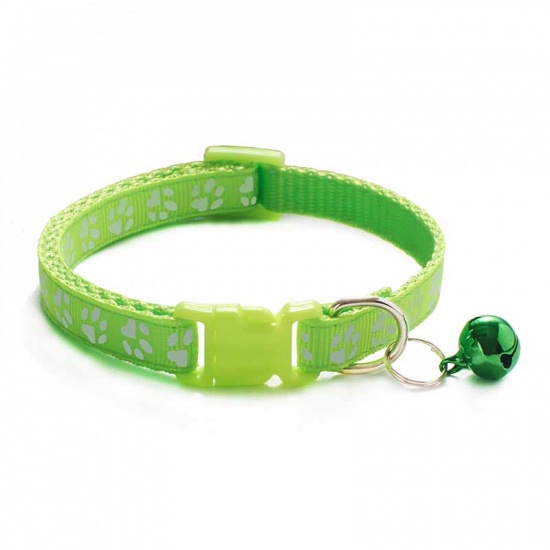 Picture of Neon Green - Cartoon Funny Footprint Cute Bell Adjustable Collars For Cats Dog Pet Accessories 19cm long, 1 Piece