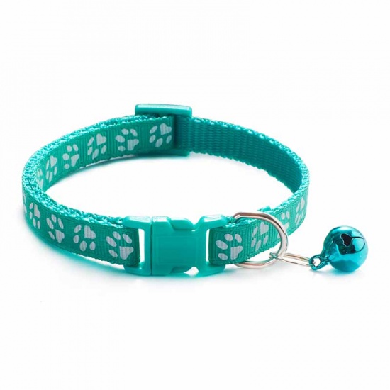 Picture of Mint Green - Cartoon Funny Footprint Cute Bell Adjustable Collars For Cats Dog Pet Accessories 19cm long, 1 Piece