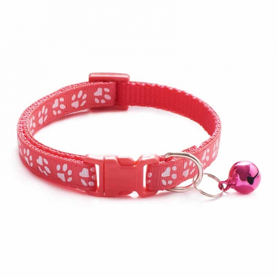 Immagine di Watermelon Red - Cartoon Funny Footprint Cute Bell Adjustable Collars For Cats Dog Pet Accessories 19cm long, 1 Piece