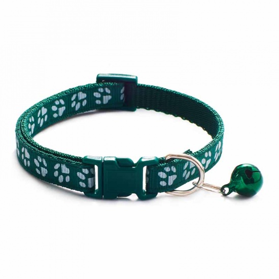 Immagine di Dark Green - Cartoon Funny Footprint Cute Bell Adjustable Collars For Cats Dog Pet Accessories 19cm long, 1 Piece