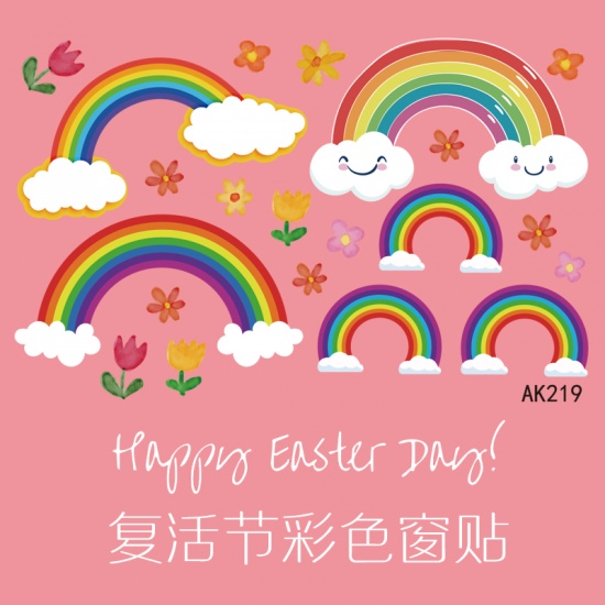 Immagine di Multicolor - Happy Easter Rainbow PVC Wall Stickers Glass Window Static Cling Home Decoration 20x30cm, 1 Set