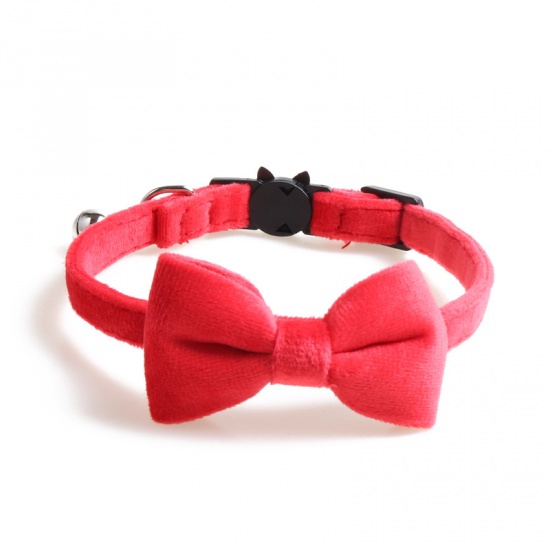 Image de Rouge - Collier De Chat En Velours Couleur Unie Bowknot Puppy Chihuahua Colliers Avec Bell Boucle De Sécurité Réglable Accessoires Pour Animaux De Compagnie 28 Cm De Long, 1 Pièce