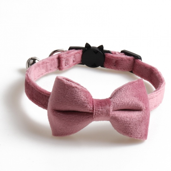 Image de Rose - Collier De Chat En Velours Couleur Unie Bowknot Puppy Chihuahua Colliers Avec Cloche Boucle De Sécurité Réglable Accessoires Pour Animaux De Compagnie 28 Cm De Long, 1 Pièce