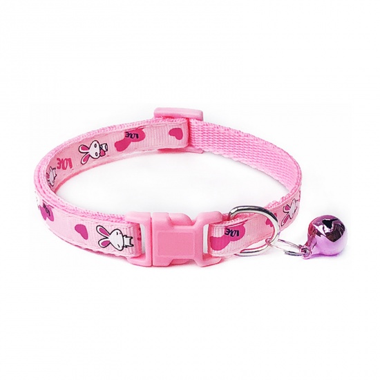 Immagine di Pink - Polyester Cartoon Rabbit Adjustable Dog Collars With Bell Pet Supplies Accessories 19cm long, 1 Piece