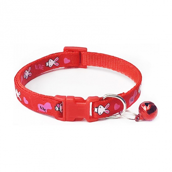 Immagine di Red - Polyester Cartoon Rabbit Adjustable Dog Collars With Bell Pet Supplies Accessories 19cm long, 1 Piece