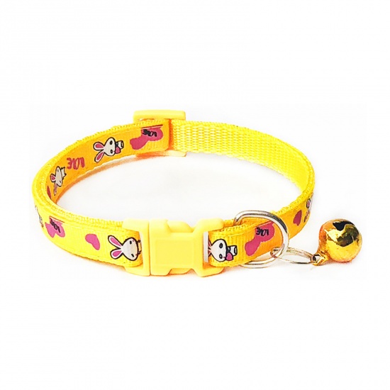 Immagine di Yellow - Polyester Cartoon Rabbit Adjustable Dog Collars With Bell Pet Supplies Accessories 19cm long, 1 Piece