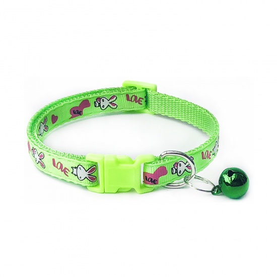 Immagine di Neon Green - Polyester Cartoon Rabbit Adjustable Dog Collars With Bell Pet Supplies Accessories 19cm long, 1 Piece