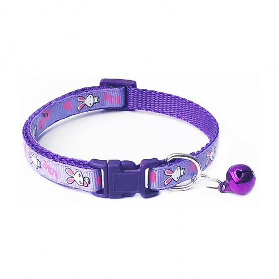 Immagine di Purple - Polyester Cartoon Rabbit Adjustable Dog Collars With Bell Pet Supplies Accessories 19cm long, 1 Piece