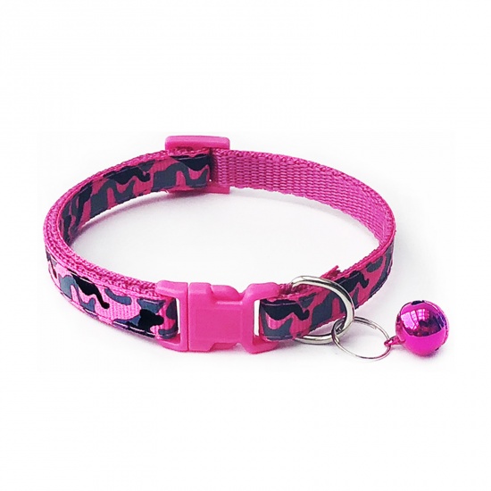 Immagine di Fuchsia - Camouflage Polyester Adjustable Dog Collars With Bell Pet Supplies Accessories 20cm long, 1 Piece
