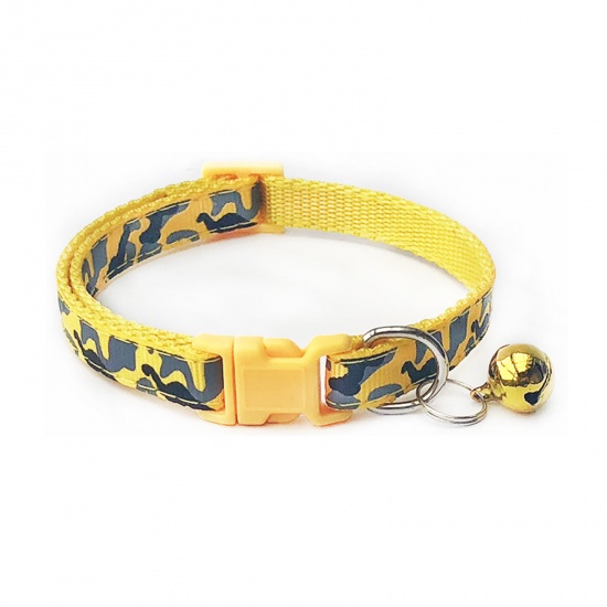Immagine di Yellow - Camouflage Polyester Adjustable Dog Collars With Bell Pet Supplies Accessories 20cm long, 1 Piece