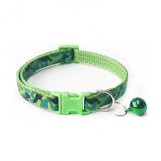 Immagine di Light Green - Camouflage Polyester Adjustable Dog Collars With Bell Pet Supplies Accessories 20cm long, 1 Piece