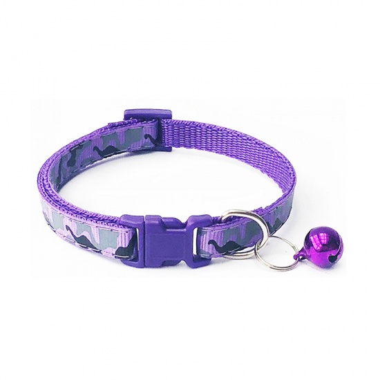 Immagine di Purple - Camouflage Polyester Adjustable Dog Collars With Bell Pet Supplies Accessories 20cm long, 1 Piece